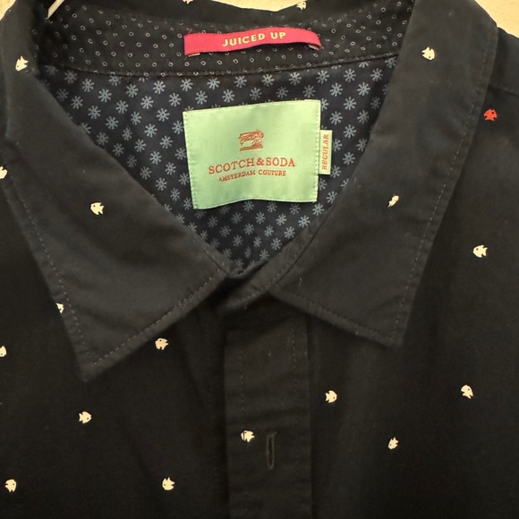 Scotch and Soda regular fit - XL navy blue shirt with white + red small fish - Picture 2 of 3